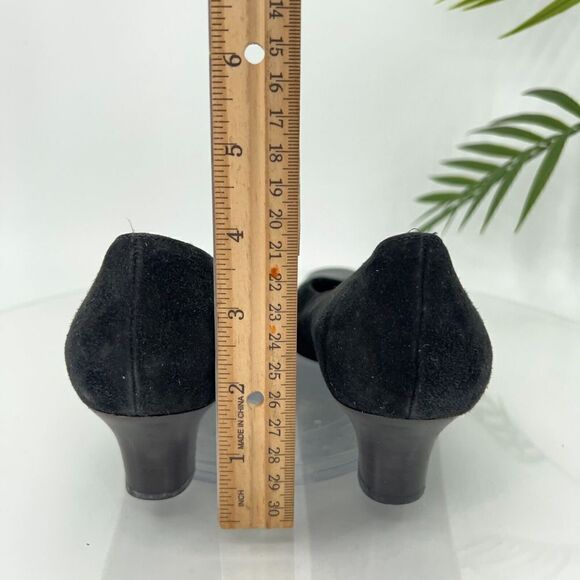 Salvatore Ferragamo Pump Women Size 7.5 B Black Suede Patent Cap Toe Square Toe - Picture 9 of 14